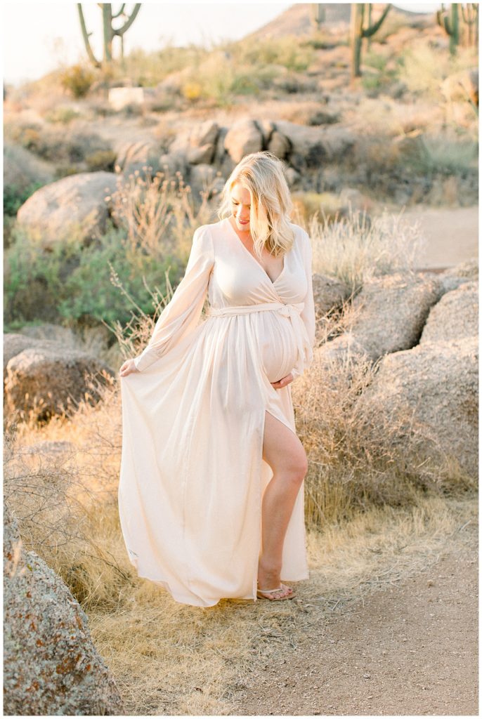 Sunset Desert Maternity session, soft film tones, arizona maternity photographer