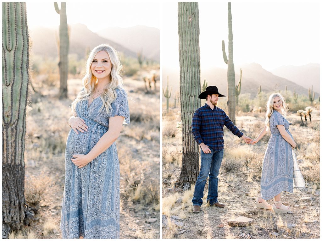 Desert Maternity session, arizona maternity session, soft blue hues mixed with the desert