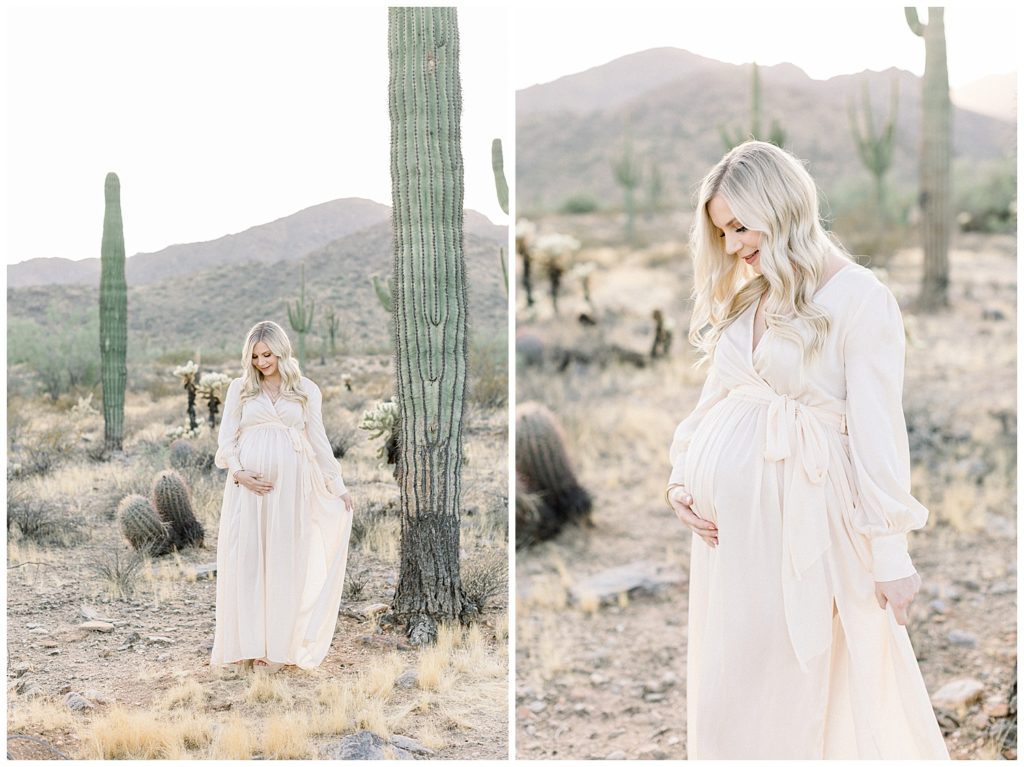 neutrals in the desert, soft and sweet maternity session