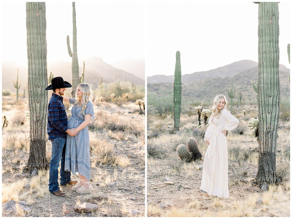 Desert Maternity session with neutrals and hints of blue, arizona maternity photographer