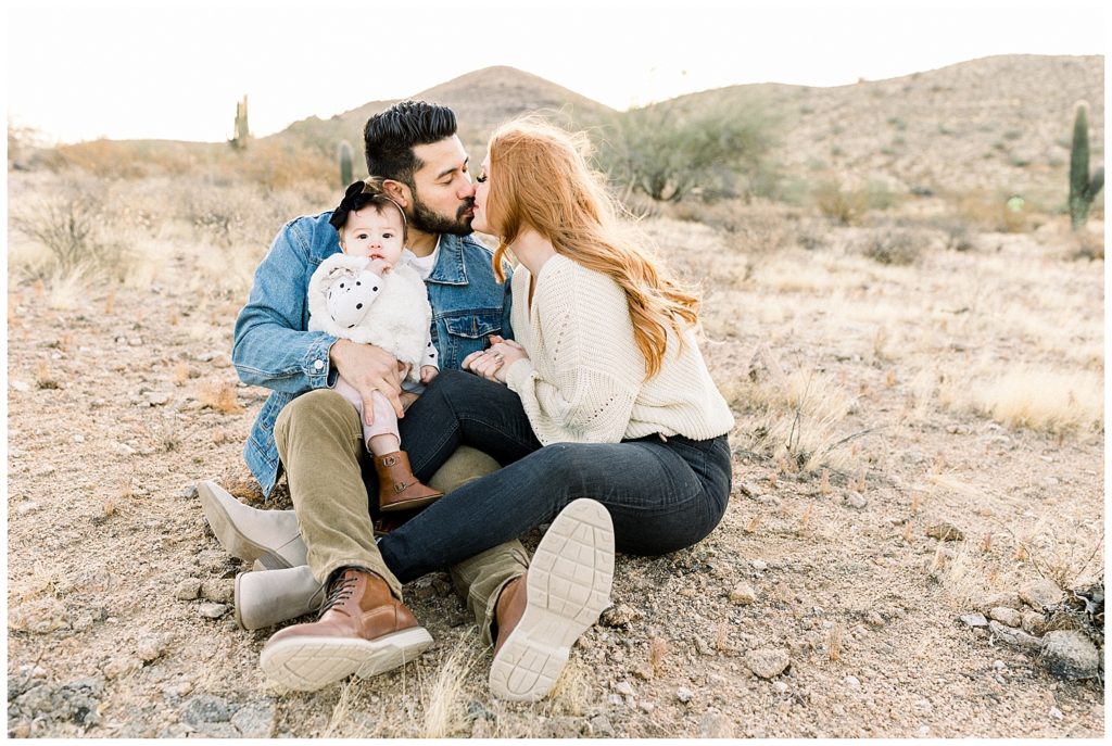Sweet and Snugly desert family session at sunrise