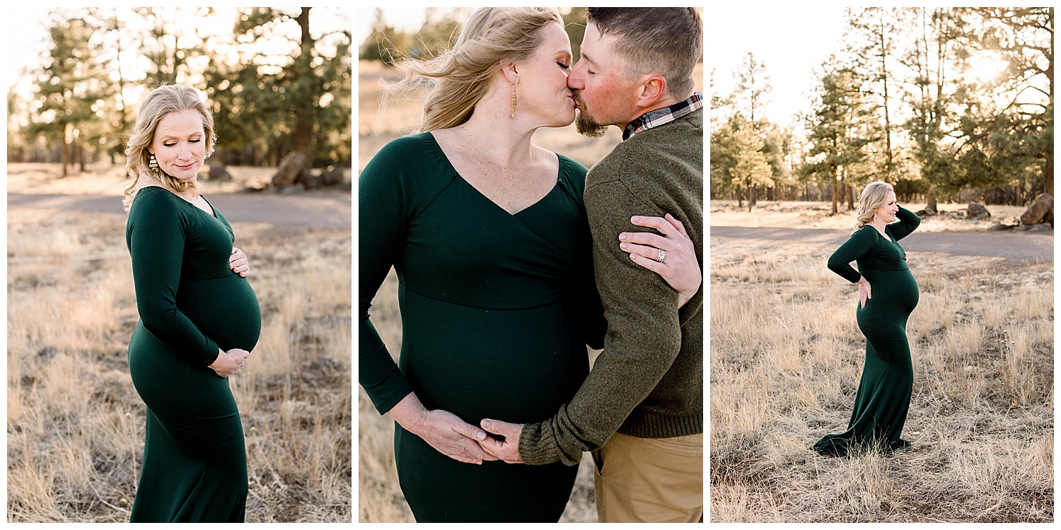 Flagstaff Arizona Maternity Session in the Woods with deep hues of greens