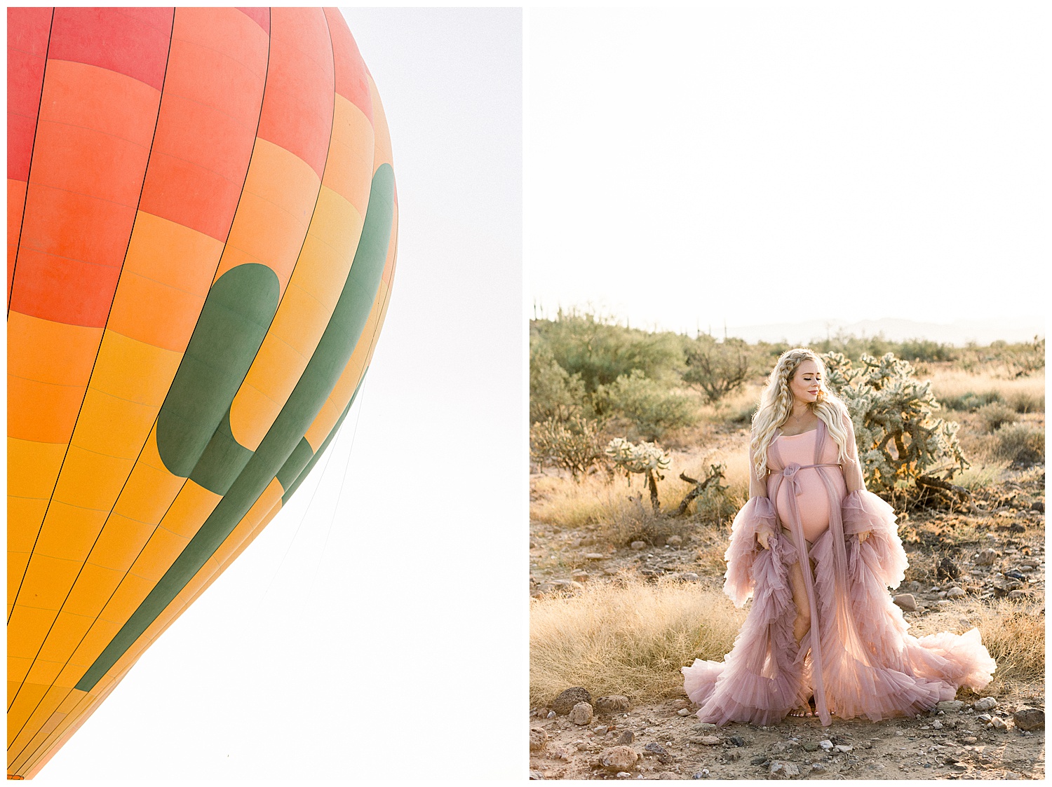 Hot Air Expeditions Balloon Maternity Session with pink gown