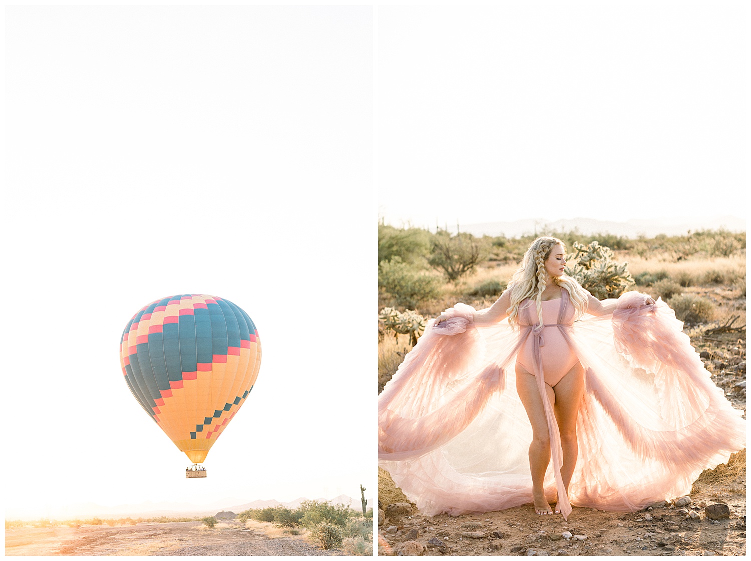Maternity Session with Hot Air Balloons in Phoenix Arizona with Pink Gown