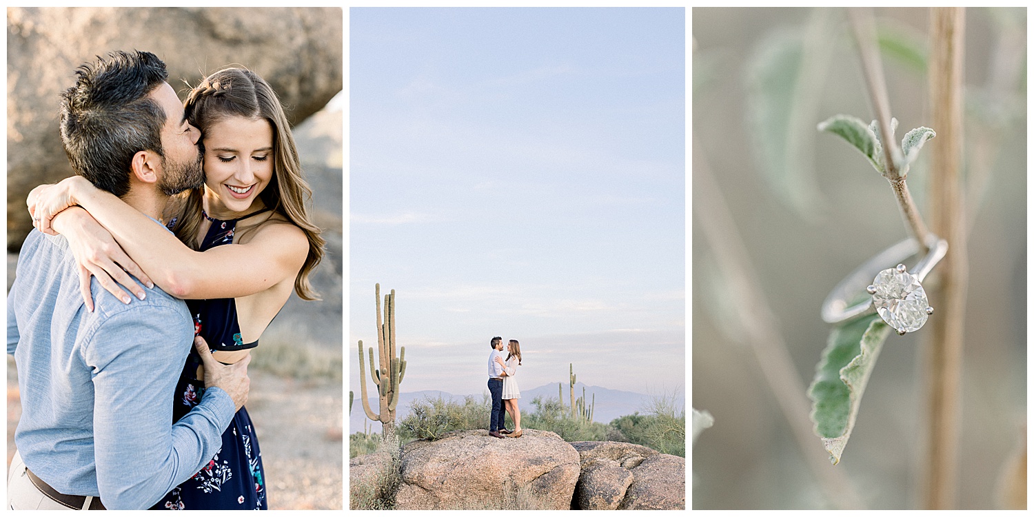 Engagement Session in the desert of north scottsdale with large boulders and saguaros