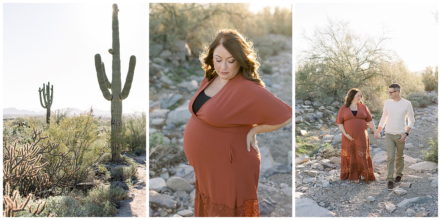 Scottsdale Desert Maternity Photos, Rust and Neutral Color Palette, Arizona Maternity Photographer