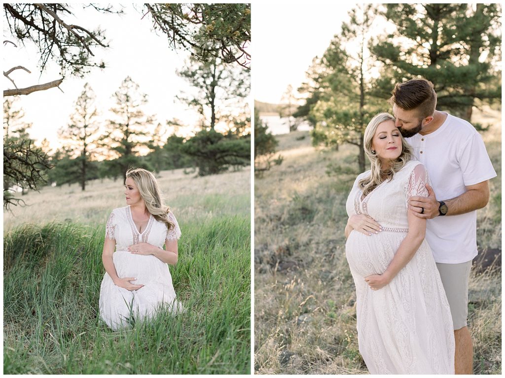 Flagstaff Arizona Forest Maternity Session with neutral color palette