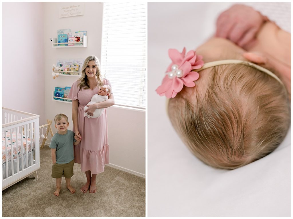 Arizona Motherhood Photographer, Newborn session in home, Pink and neutral nursery