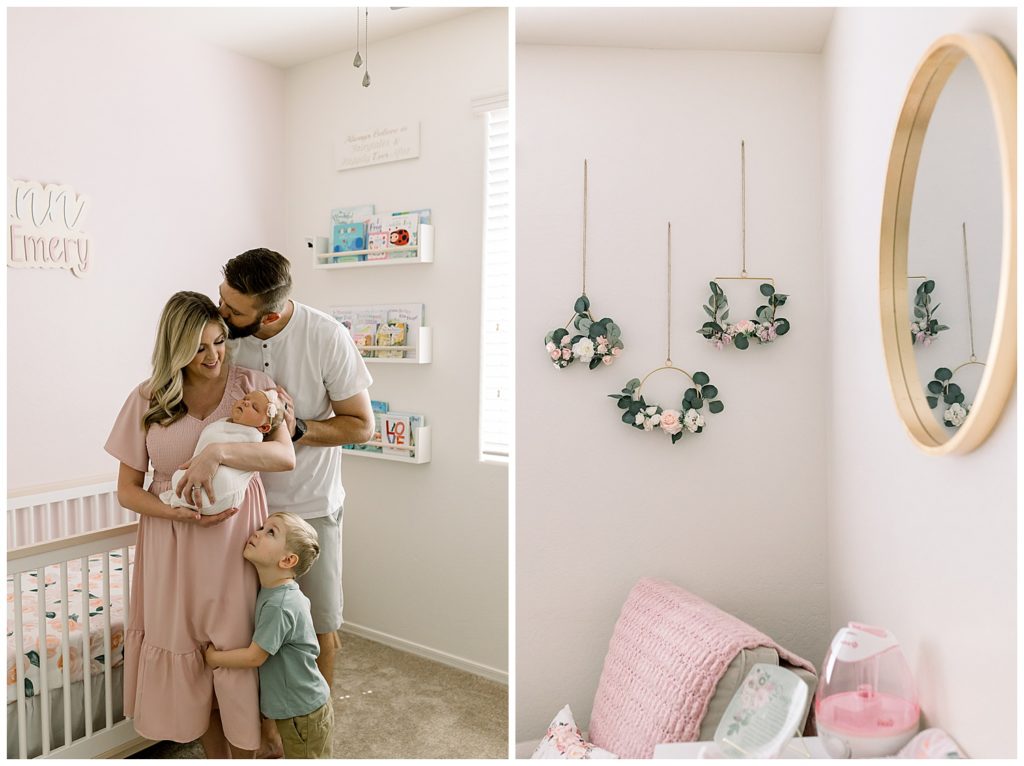 Pink and Sage nursery, Arizona Newborn photographer, lifestyle newborn session in home