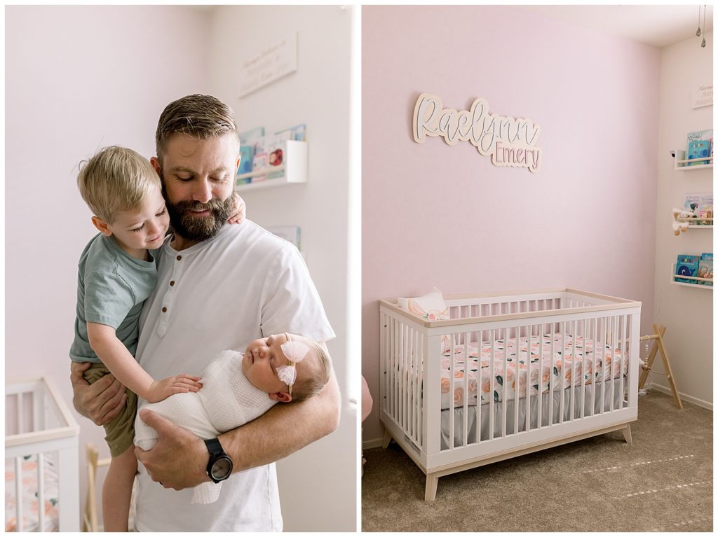 Newborn session in client home, pink and sage nursery, Arizona Motherhood Photographer