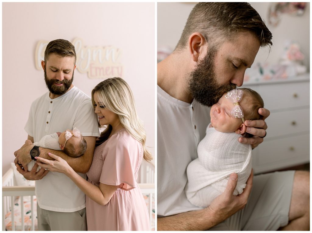 Newborn session in home, lifestyle newborn session in pink and neutral nursery, Arizona Motherhood Photographer