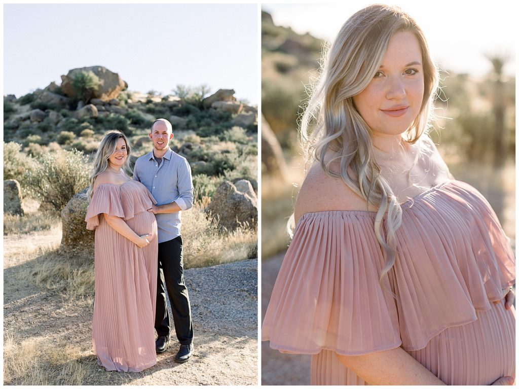 Blush gown for Maternity photos in the Scottsdale Desert