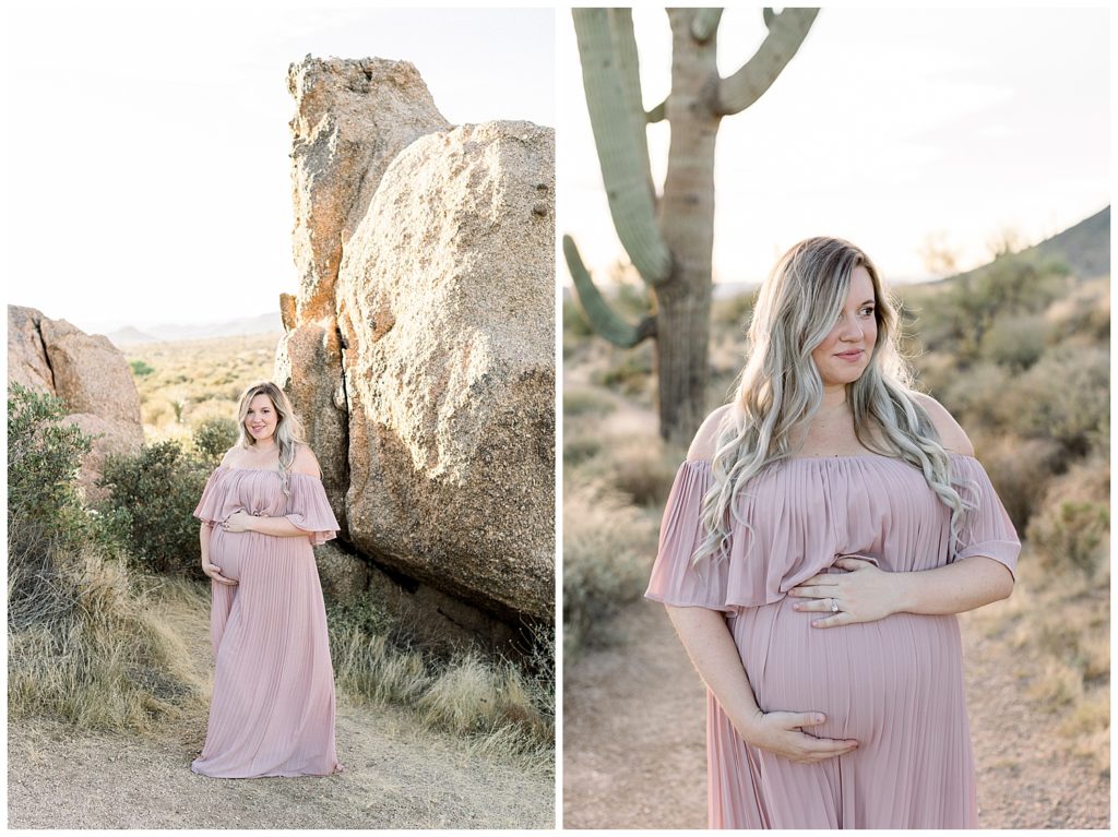 Pink maternity session in the scottsdale desert of Arizona