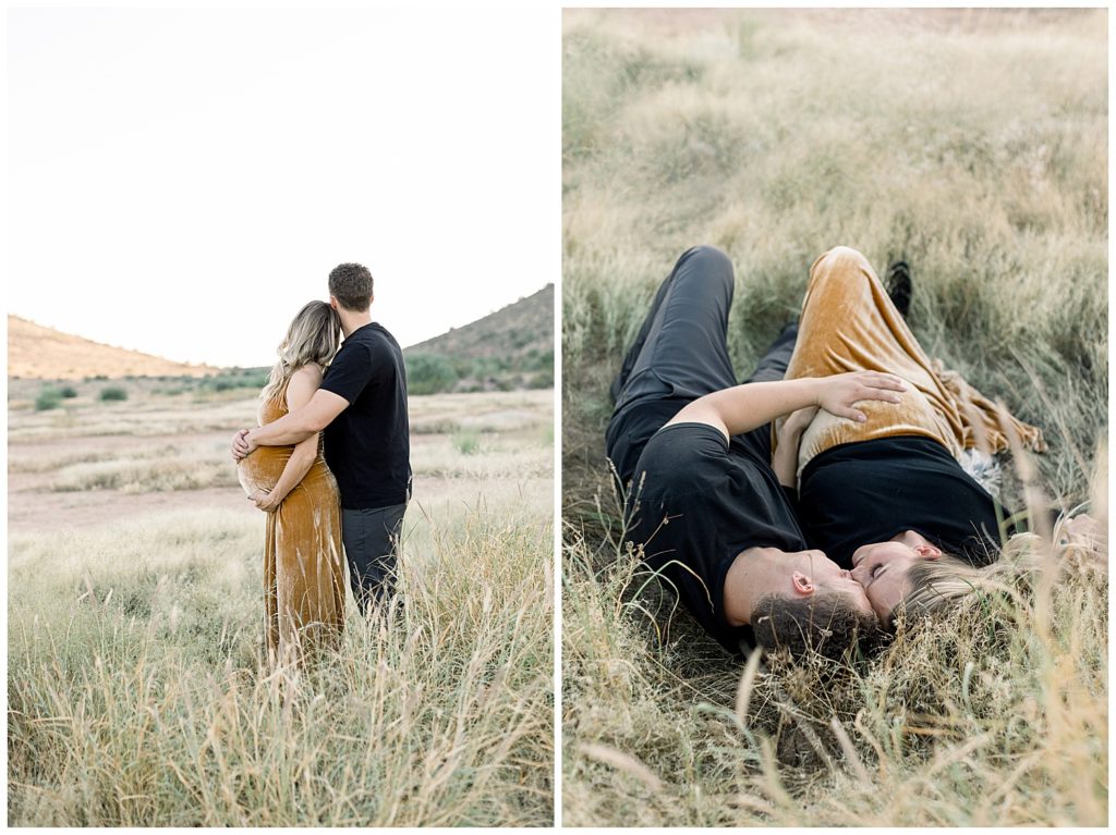 Black and Gold Fall Maternity session in Arizona Grasslands