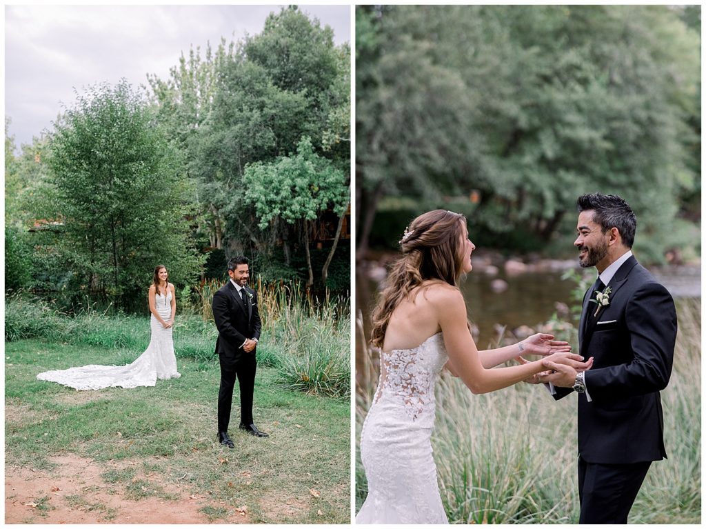 First look by the creek at L'Auberge de Sedona Wedding
