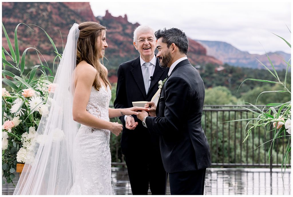 Exchanging of the rings at L'Auberge de Sedona Wedding