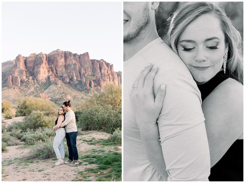 Engagement session with superstition mountains backdrop