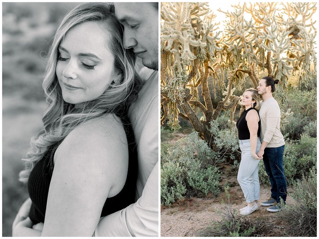 Engagement Session with large cholla cactus at Superstition mountains