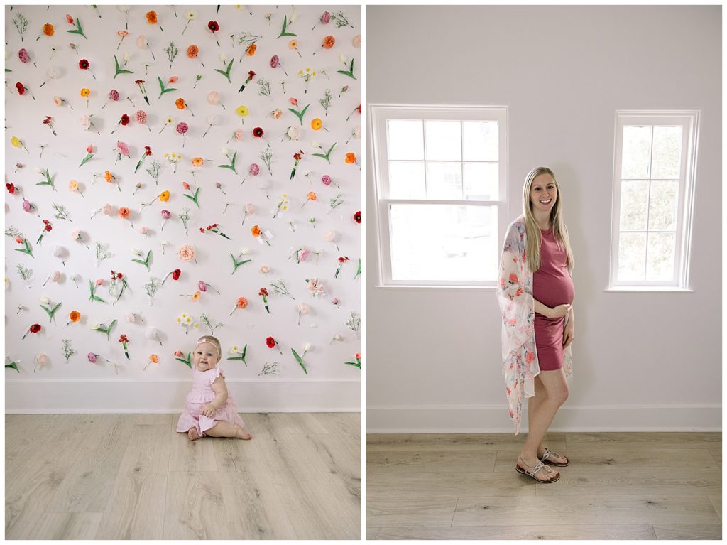 Motherhood Minis in Studio with Floral backdrop