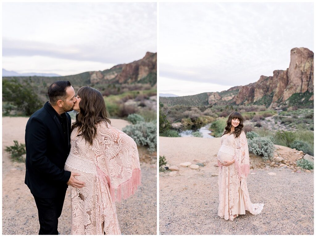 River side Maternity Session in Mesa Arizona with boho vibes