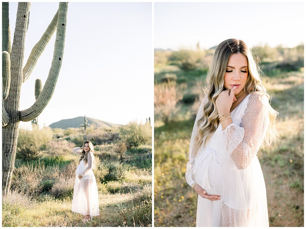 Desert Maternity Session, white sequined dress