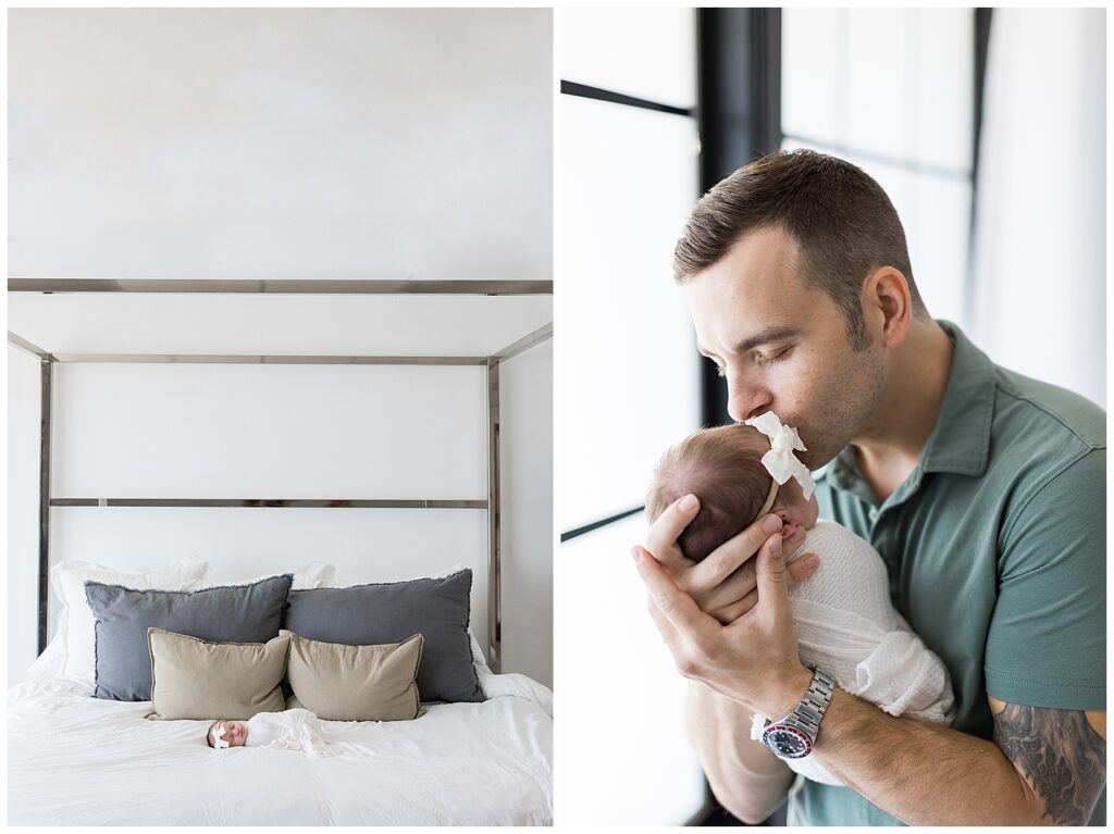 Newborn session in studio , baby with dad