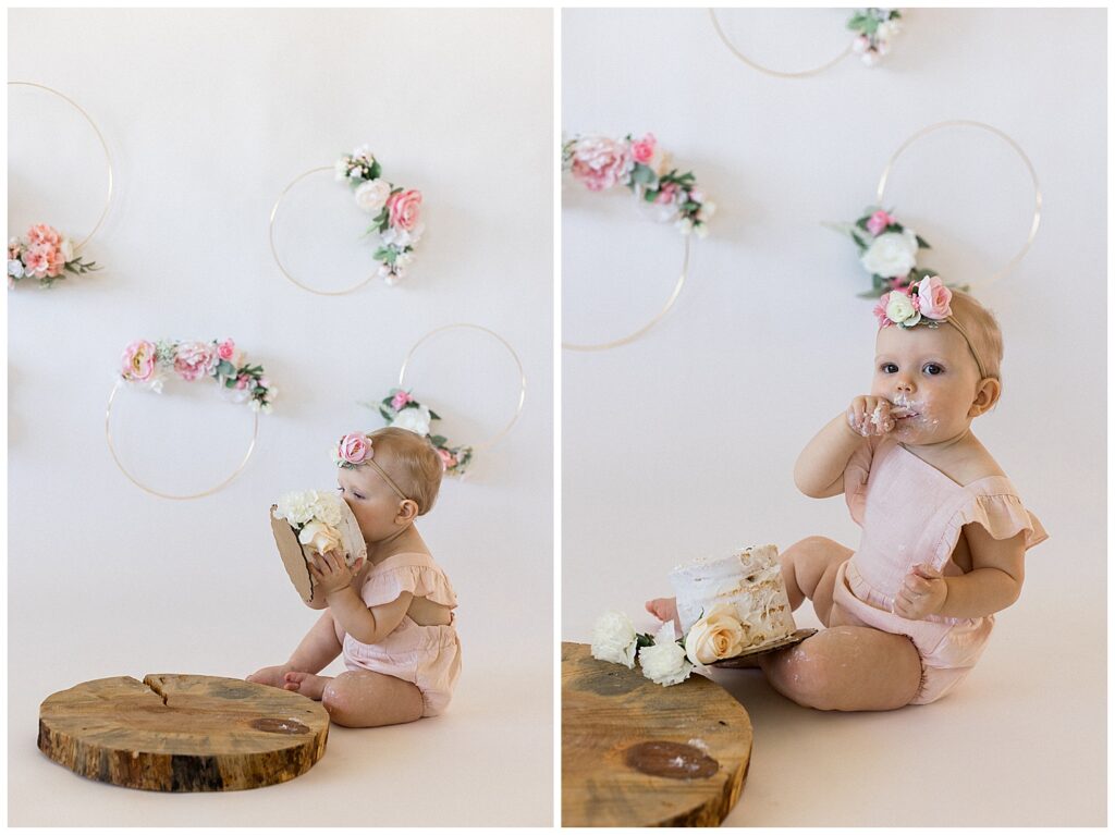 Floral Cake Smash Photos with pinks