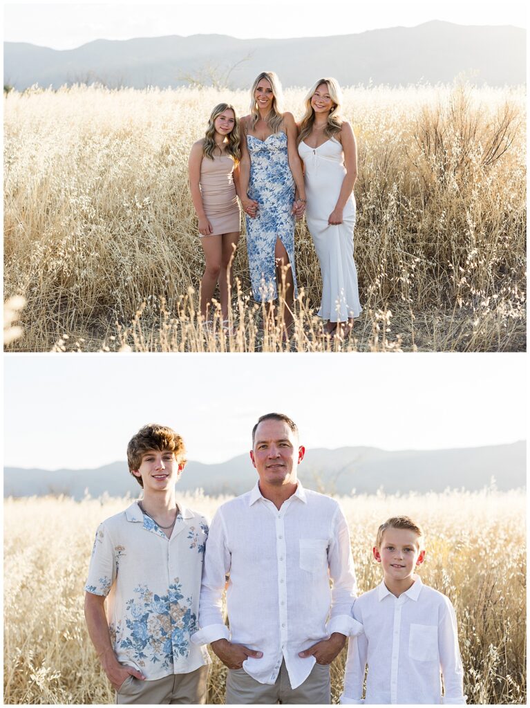 Family Photos in a golden Arizona Meadow with neutrals and blues